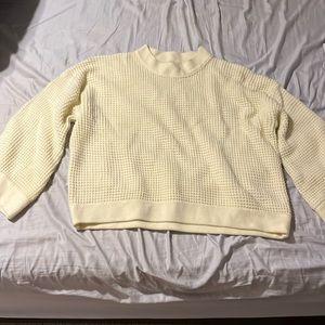 Cream waffle bell sleeve sweater